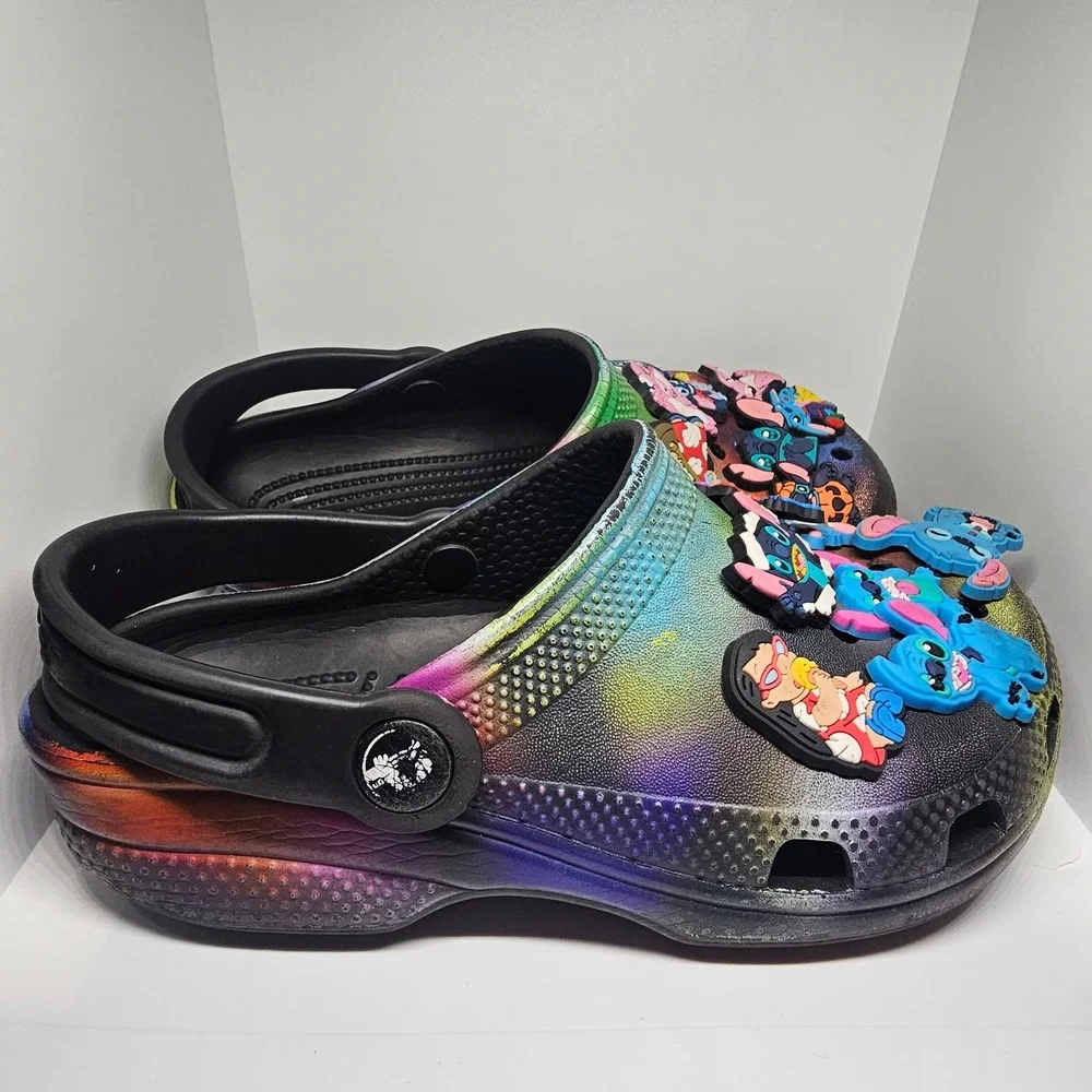 Kids Crocs Tie Dye Rainbow Stitch Character‎ Jibbitz Clogs Size J1